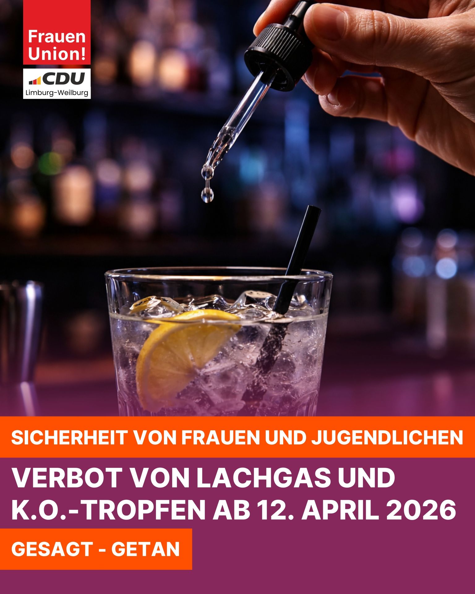 K O Tropfen - 1 K.O. Tropfen werden in ein Glas geträufelt